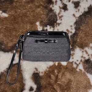 Coach Gray Signature Canvas Wristlet with Patent Trim